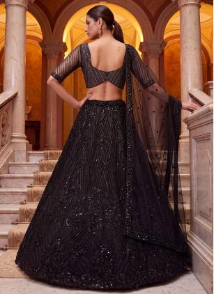 
                      Black Beads Embroidered Net Lehenga Choli