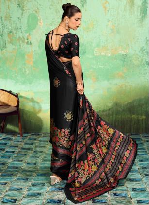 
                      Black Casual Satin Print Contemporary Saree
