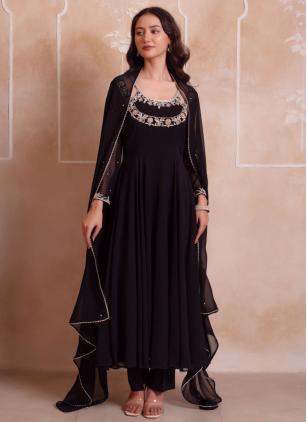 
                      Black Embroidered Anarkali Salwar Suit in Plus Size
