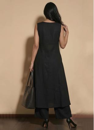 
                      Black Embroidered Cotton Casual Kurti Pant