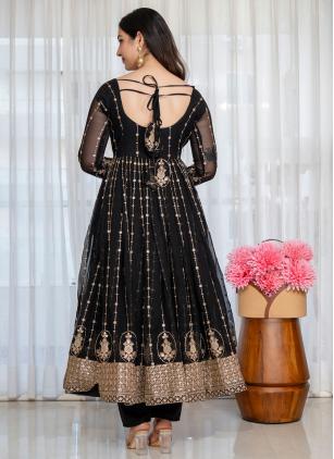 
                      Black Embroidered Faux Georgette Readymade Salwar Kameez