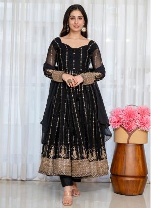 
                      Black Embroidered Faux Georgette Readymade Salwar Kameez