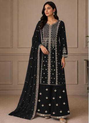 
                      Black Georgette Palazzo Salwar Kameez