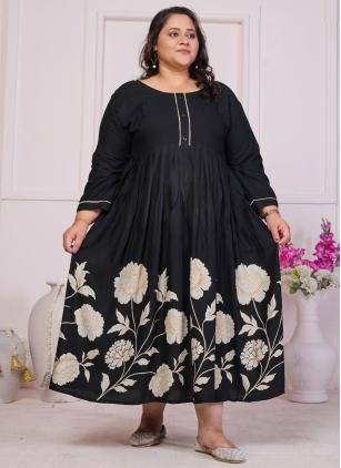 
                      Plus Size Black Printed Readymade Gown
