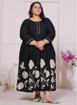 
                      Plus Size Black Printed Readymade Gown