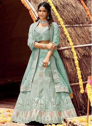 
                      Blue Velvet Zari Work Lehenga Choli for Wedding