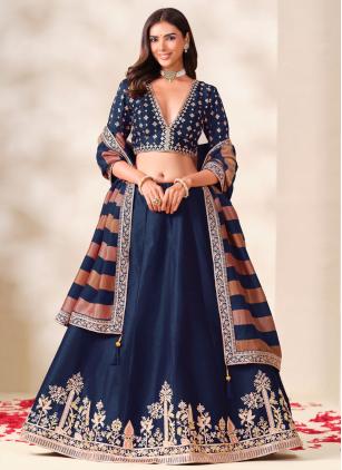 
                      Blue Art Silk Embroidered Trendy Lehenga Choli For Wedding Functions