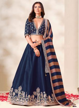 
                      Blue Art Silk Embroidered Trendy Lehenga Choli For Wedding Functions