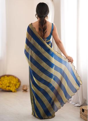 
                      Blue Casual Satin Woven Trendy Saree