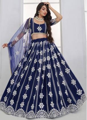 
                      Blue Cord Sequins Work Net Designer Lehenga Choli