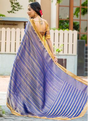 
                      Blue Brocade Silk Designer Saree
