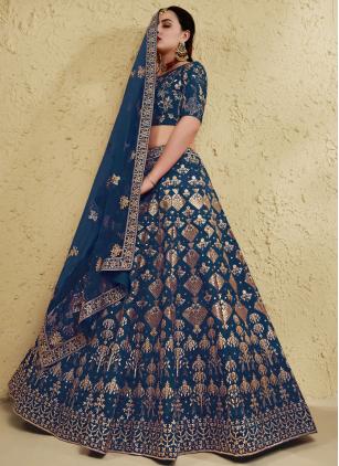 
                      Blue Embroidered Art Silk Designer Lehenga Choli