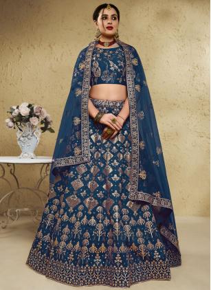 
                      Blue Embroidered Art Silk Designer Lehenga Choli