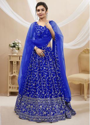 
                      Blue Embroidered Georgette Designer Lehenga Choli