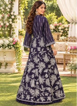 
                      Navy Blue Embroidered Readymade Long Jacket Style Lehenga Choli
