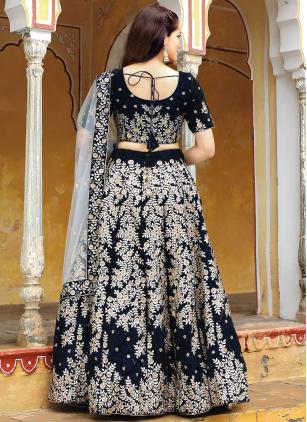 
                      Blue Embroidered Velvet Designer Lehenga Choli