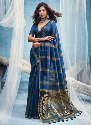 
                      Blue Cotton Weaving Casual Saree