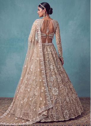 
                      Bridal Beads Net Gold Designer Lehenga Choli