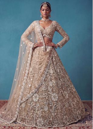 
                      Bridal Beads Net Gold Designer Lehenga Choli