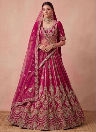 
                      Bridal Rani Silk Beads Designer Lehenga Choli