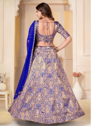 
                      Brocade Blue Casual Trendy Lehenga Choli For Bridesmaid