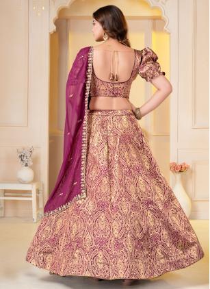 
                      Brocade Jacquard Work Wine Lehenga Choli