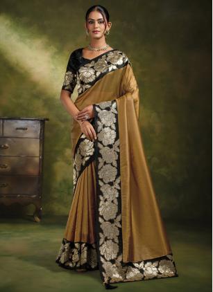 
                      Brown Organza Tissue Silk Contemporary Saree