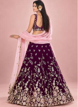 
                      Burgundy Rangoli Dori Work Trendy Lehenga Choli For Bridesmaid