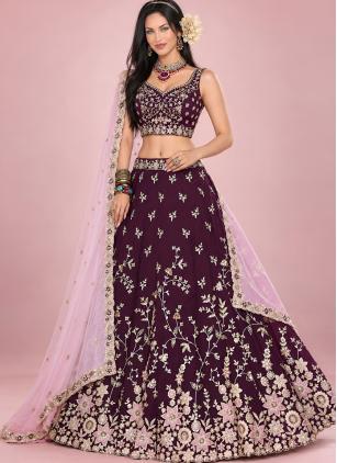 
                      Burgundy Rangoli Dori Work Trendy Lehenga Choli For Bridesmaid
