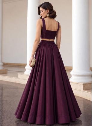 
                      Burgundy Silk Plain Readymade Lehenga Choli