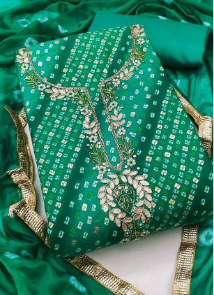 
                      Casual Green Embroidered Cotton Pant Style Suit