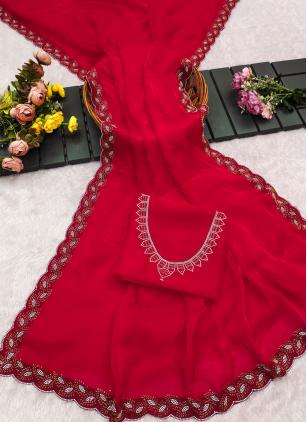 
                      Casual Pink Border Work Contemporary Saree