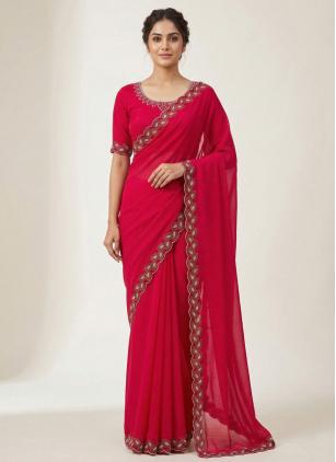 
                      Casual Pink Border Work Contemporary Saree