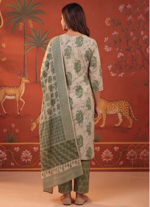 
                      Casual Printed Cotton Beige Pant Style Suit