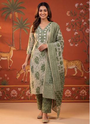 
                      Casual Printed Cotton Beige Pant Style Suit