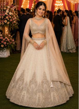 
                      Ceremonial Beads Net Off White Designer Lehenga Choli