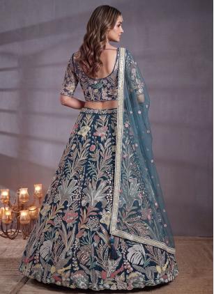 
                      Blue Embroidered Net Fabric Designer Lehenga Choli