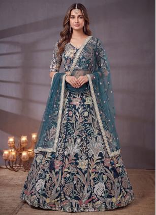 
                      Blue Embroidered Net Fabric Designer Lehenga Choli