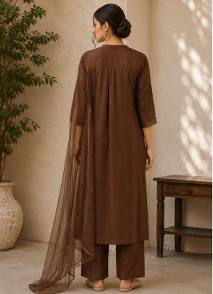 
                      Ceremonial Brown Cotton Plus Size Salwar suit