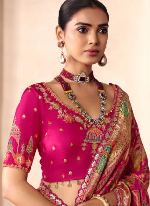 
                      Bridal Cut Work Silk Pink Contemporary Saree