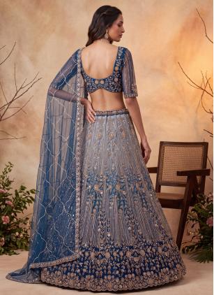 
                      Embroidered Net Aqua Blue Reception Lehenga Choli With Dupatta