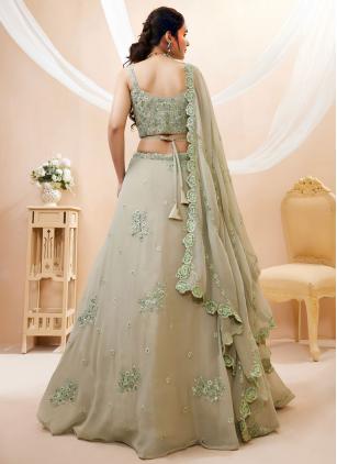 
                      Green Georgette Embroidered Designer Lehenga Choli
