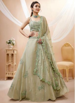 
                      Green Georgette Embroidered Designer Lehenga Choli