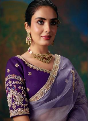 
                      Lavender Fancy Fabric Embroidered Trendy Saree