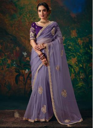 
                      Lavender Fancy Fabric Embroidered Trendy Saree
