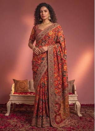 
                      Ceremonial Multi Colour Aari Work Classic Saree For Bride