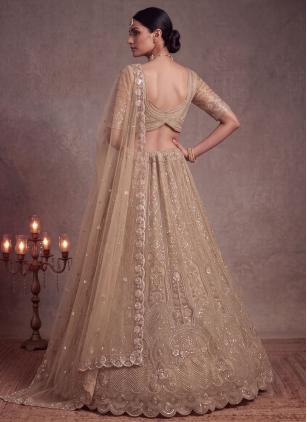 
                      Engagement Net Beads Sequins Work Beige Lehenga Choli