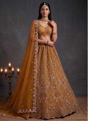 
                      Net Beads Work Mustard Designer Lehenga Choli