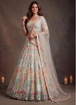 
                      Off White Embroidered Sequins Work Trendy Lehenga Choli