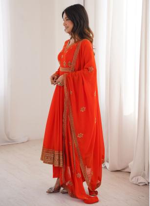 
                      Ceremonial Orange Embroidered Anarkali Salwar Kameez